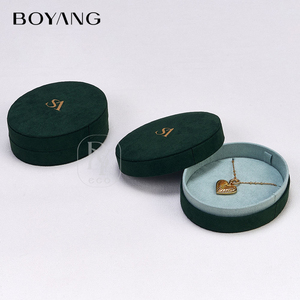 Boyang Custom New Design Luxury Green Oval <b>Earring</b> Necklace Packaging Velvet Jewelry <b>Box</b> - Product Image 2