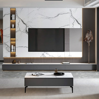 Lemari TV Ruang Tamu Modern ACE Electric Extendable, Panel Kayu Hitam MDF Particleboard, Dapat Dipasang di Dinding, Buatan Khusus