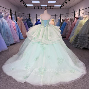 Jancember 1365 Tradicional Sweetheart Aqua Pearls Quinceanera 15 Vestidos para niñas Vestido - Product Image 4