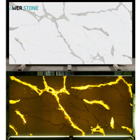 Dalles de pierre de quartz artificiel translucide personnalisées POWER STONE, série Calacatta, imitation albâtre, pour murs de télévision