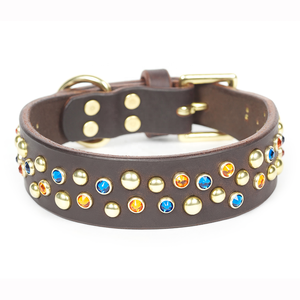 Collar de joyería para mascotas, collar de racimo de cuero de perro con perlas de diamantes de imitación sólidos, Collar de perro de lujo a medida con bronce Hardwear - Product Image 1