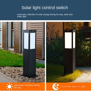 <b>Solar</b> Powered LED Lawn <b>Light</b> Outdoor Garden Lamp <b>Post</b> Black Aluminum Alloy IP65 Water-Resistant 5000K Daylight Motion Sensor - Product Image 5