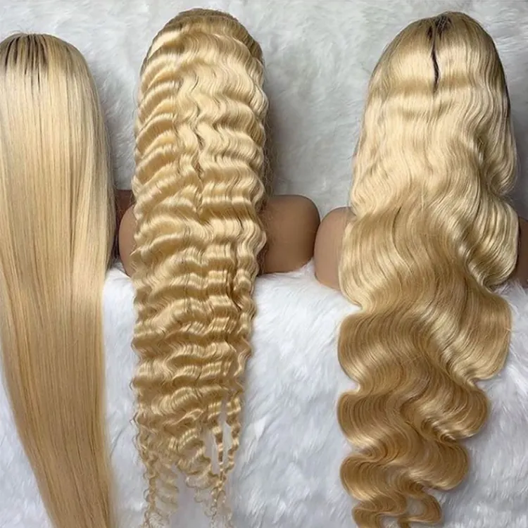 Ombre 1B 613 Wig Lurus Renda Depan Rambut Manusia Warna Pirang Akar Gelap Tanpa Lem Telah Ditanami dengan Wig Rambut Bayi untuk Wanita Kulit Hitam