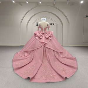 Vestido de Quinceañera Rosa Xy001, Largo hasta el Suelo, Talla Grande, con Apliques, Lentejuelas, Cristales, Espalda con Cordones, Lavable, Servicio OEM - Product Image 2