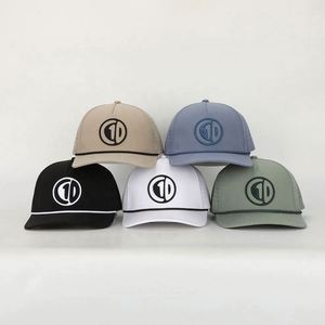 Wholesale Custom Embroidery Logo High Quality 5 Panel Adjustable Unisex Dad Hat <b>Black</b> Polyester Sport Gorras Rope <b>Baseball</b> <b>Cap</b> - Product Image 2
