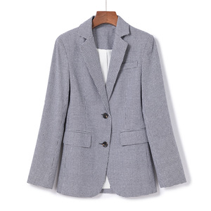 Hochwertige Damen <span class=keywords><strong>Plaid</strong></span> Leinen <span class=keywords><strong>Blazer</strong></span> Neuankömmling Frühling und Herbst Mode Jacke mit Knopf Dekoration gewebte Methode - Product Image 5
