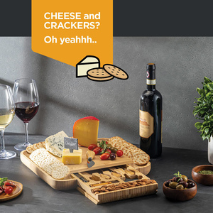 Tabla de Quesos de Bambú y Juego de Cuchillos, Tabla de Cortar Grande de Bambú para <span class=keywords><strong>Delicatessen</strong></span> y Embutidos, <span class=keywords><strong>Regalo</strong></span> Ideal para Inauguración de Casa - Product Image 4