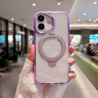 Coque arrière transparente magnétique à chargement sans fil pour iPhone 17 16 15 Pro Max, étui de téléphone en PC de haute qualité avec support, vente en gros