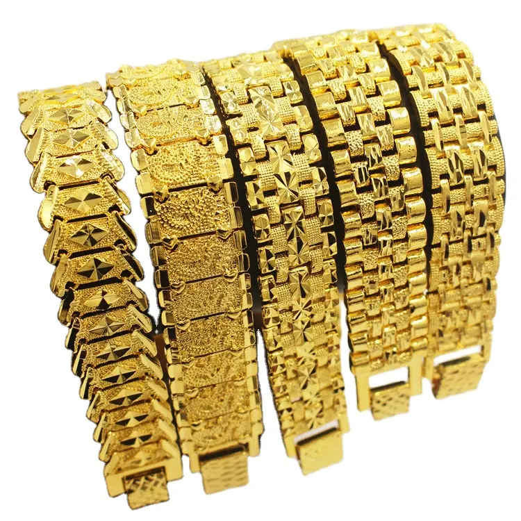 Groothandel Nieuwe Europese Coin Gold Sieraden Overheersend Heren Brede Versie Armband Koper Plated Vietnamese Zand Goud Sieraden