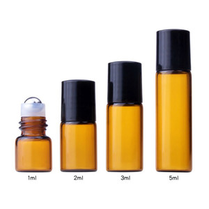 <span class=keywords><strong>Rouleau</strong></span> de parfum d'huile essentielle cosmétique sur la bouteille clair bleu ambre 1ml 2ml 3ml 5ml bouteille de <span class=keywords><strong>rouleau</strong></span> en verre avec le chapeau noir de boule d'acier - Product Image 5