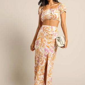 Top Corto de Lino y Algodón con Estampado Playero, Cuello Cuadrado con Volantes, Manga Corta, Personalizable - Product Image 5