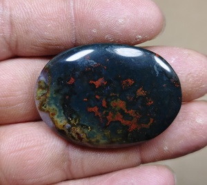 Premium Quality Blood <b>Stone</b> Loose Gemstone Oval Cabochon Dark Blue <b>Fire</b> Pattern Jewelry Making - Product Image 3