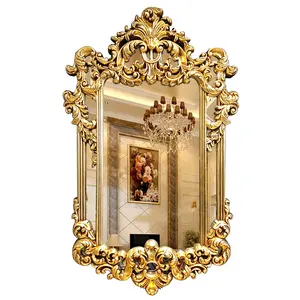 Royal Wall Wood Frame Mirror luxury classical PU Framed Antique gold decorative mirrors