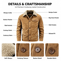 Veste polaire pour homme tendance, en velours côtelé, coton, grande taille, décontractée, hiver, coupe slim, service OEM, coupe-vent et respirante