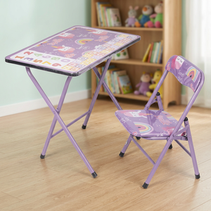 Set Tavolo e Sedia Pieghevole per Bambini Sibilla, Design Moderno con Decorazioni Unicorno, Altezza Regolabile per 36M+, Mobili Solidi per Bambini - Product Image 2