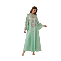 Robe Abaya de luxe vert menthe brodée de fleurs pour femme, robe longue évasée, caftan islamique, élégante, en polyester, taille unique pour adultes