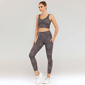 OEM Custom Inkjet Print Women Fitness Bra Crop Top And Yoga Pants Workout Leggings Fitness Sports Set Private Label Fitness Wear