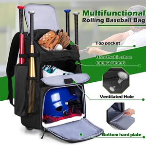 Sac à roulettes pour équipement de softball avec espace séparé pour chaussures, sac à dos de baseball à roulettes pour 4 battes - Product Image 2