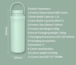 Dispositivo di raffreddamento del <span class=keywords><strong>latte</strong></span> materno portatile, mantiene il <span class=keywords><strong>latte</strong></span> fresco per 24 ore, elementi essenziali per l'<span class=keywords><strong>allattamento</strong></span> al seno con una bottiglia da 2 pezzi per la conservazione del <span class=keywords><strong>latte</strong></span> materno - Product Image 3