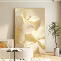 Lukisan Dinding Minimalis Bertekstur Krim dengan Motif Bunga, Bingkai Kayu, Dekorasi Ruang Tamu, Latar Belakang Sofa, Dekorasi Pintu Masuk, Kanvas Lantai Besar