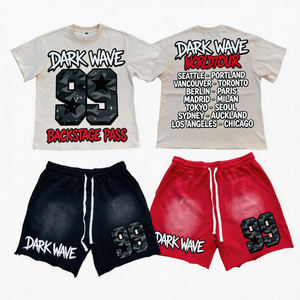 Ensemble T-shirt et short surdimensionné personnalisé, style Y2K Cyberpunk, imprimé graphique néon moto, ensemble court d'été pour homme - Product Image 3
