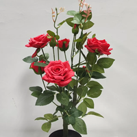 Künstlicher Rosenbaum im Topf, Künstliche Blühende Rosenpflanze mit Schwarzem Topf für Wohnzimmer, Hochzeit, Hotel, Bodendekoration