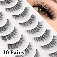 10 Pares de Pestañas Postizas de Visón Sintético Naturales, Versátiles, con Volumen, Banda Negra Suave, Grosor Mixto, Personalizadas de 20mm para Uso Diario
