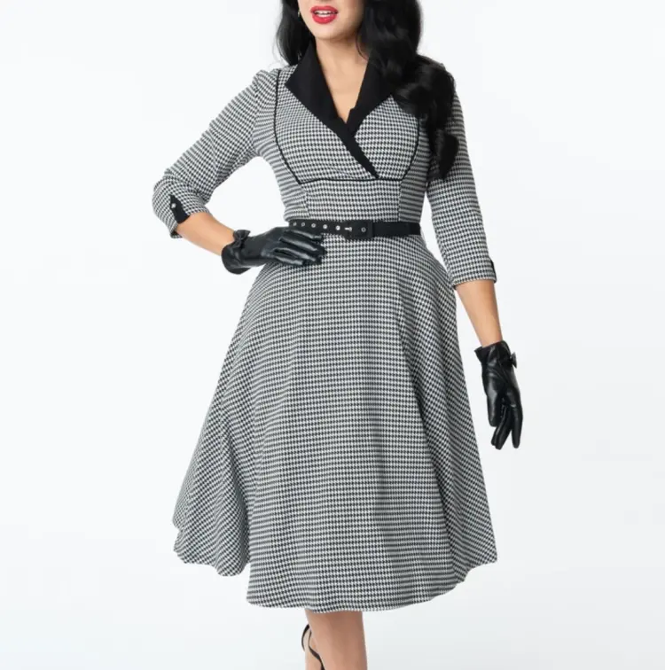 OEM Tùy Chỉnh Chất Lượng Cao Thời Trang Phụ Nữ Cô Gái Một Dòng Cổ Điển Ren Midi Dress Retro Swing Dress