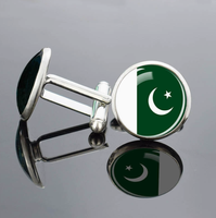 Boutons de manchette en métal avec drapeau du Pakistan imprimé sur verre bombé, bijou ornemental, cadeau