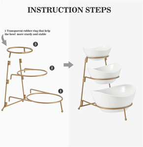 Vassoio di frutta in ceramica 3 Tier Ovale Ciotola Set con Metallo Rack, habiLife Tre Ciotola di Ceramica della Frutta Che Serve A File Che Serve Del Basamento - Product Image 5