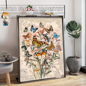 <span class=keywords><strong>Tapisserie</strong></span> murale esthétique verticale rétro à fleurs printanières, style campagnard français, motif floral et papillon, en polyester, pour <span class=keywords><strong>chambre</strong></span> et salon - Product Image 2