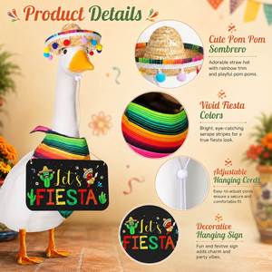 Estatua de Ganso con Traje de Fiesta Mexicana, Sombrero, Serape, Pañuelo, Letrero Colgante, Decoración para Porche, Jardín, Festividades, Adorno, Detalle - Product Image 3