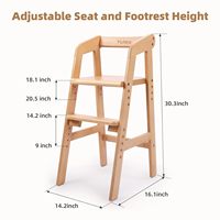 Chaise haute en bois réglable pour les tout-petits Coussin amovible de couleur naturelle pour manger Étudier la chaise de salle à manger pour enfants les cultiver