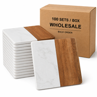 Lot de 100 sets de sous-verres carrés personnalisés en bois et marbre, vierges pour gravure laser, pour les organisateurs de mariages et les grossistes en décoration intérieure