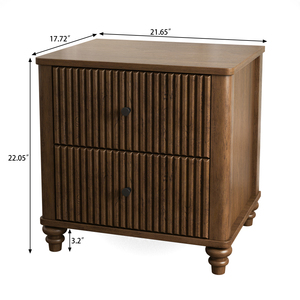 Fluted Nightstand 21.65 In Wide 3 Drawer Mid Century Modern Wood <b>Bedside</b> Table - Product Image 4