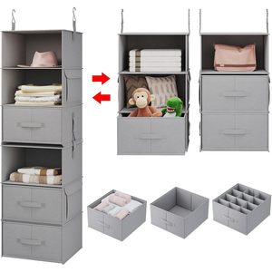 6 Tier Hanging Closet Organizer With Drawers And Pockets For Bedroom Clothing Storage Rectangular <b>Hook</b> Type Non Woven Fabric - Product Image 1
