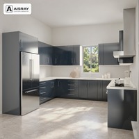 Armoire de cuisine en forme de U sur mesure, portes laquées brillantes contemporaines et tiroirs à fermeture douce, structure en contreplaqué