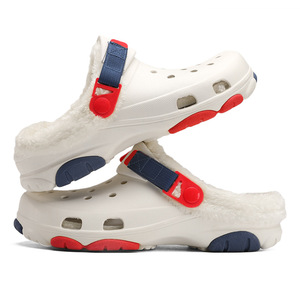 White Fleece Lined Croc Style <b>Clogs</b> With Thick Sole Mid Heel Outdoor Winter Sandals For Men - Product Image 5