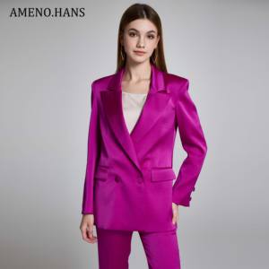 Vente en gros populaire bureau dames femmes d'affaires <span class=keywords><strong>violet</strong></span> boutons simples costume Blazer <span class=keywords><strong>pantalon</strong></span> ensemble deux pièces - Product Image 3