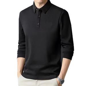 เสื้อโปโลแขนยาวผู้ชายสไตล์วินเทจ ทรงหลวม ผ้าฝ้ายสีพื้น สำหรับฤดูใบไม้ผลิและฤดูใบไม้ร่วง เหมาะสำหรับธุรกิจและแฟชั่น - Product Image 2