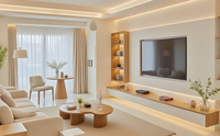 Meuble TV sur pied design moderne, sur mesure, en bois noir, de luxe, pour salon, par un entrepreneur en aménagement intérieur