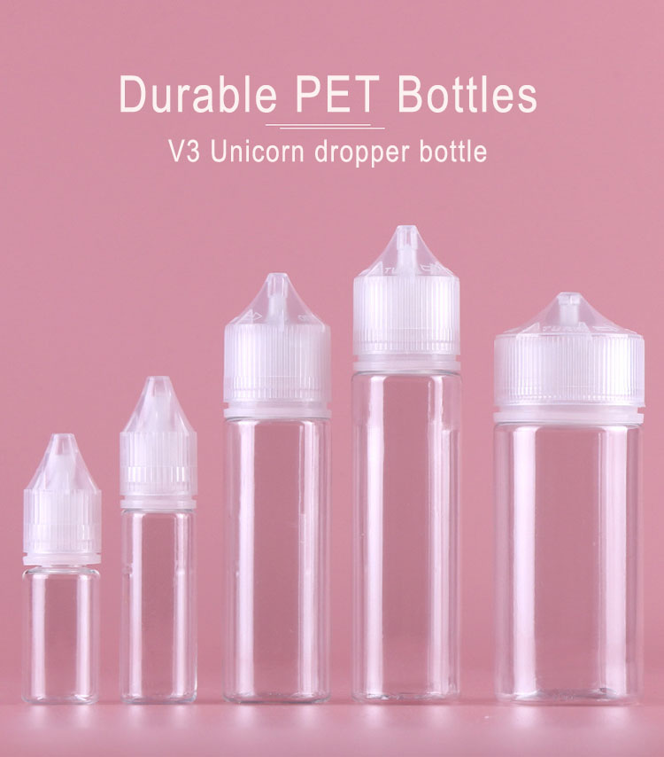 product-750-854 Hot Sale 30 ml 60ml 100ml 120ml V3 PET Plastic Dropper Bottle with Child Resistant Caps & Tamper Evident Break-Off Bands