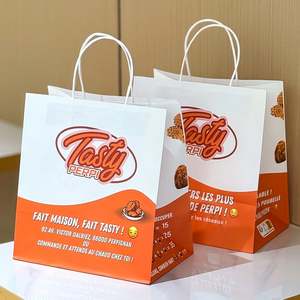 Sac en papier kraft écologique, recyclable, résistant à l'huile et à la graisse, personnalisé pour l'emballage de la restauration rapide, pour les frites et le poulet frit - Product Image 4