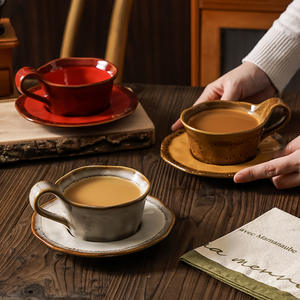Ensemble tasse et soucoupe à café en céramique de Chaozhou, 160 ml, ronde, couleur unie, avec anse, pour le thé de l'après-midi - Product Image 2