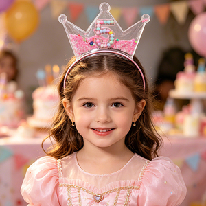Serre-tête Couronne d'Anniversaire Rose Mignonne pour Filles, Diadème Scintillant avec Chiffre et Paillettes, Accessoire Cheveux Cadeau Fête d'Anniversaire - Product Image 6