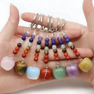 Energy Rainbow Gemstone Beads 7 Chakra Charm Apple ciondolo portachiavi donna ragazze guarigione meditazione spirituale