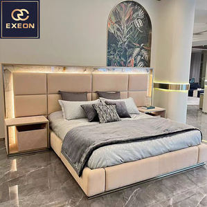 Tête de Lit Luxe sur Mesure en Velours Courbé pour Villa, Double Panneau en Cuir Véritable, Lumière LED, Lits King Size Panoramiques, Lit de Haute Qualité - Product Image 5