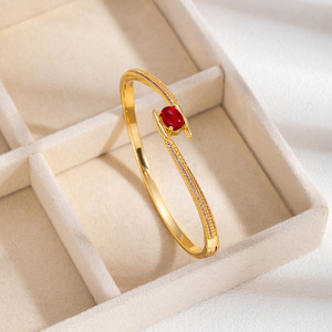 European American Colored Gemstone Multi Color <b>Bracelet</b> Gold Plated <b>Copper</b> Instagram Style Fashion Jewelry Accessories - Product Image 2