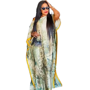 Hot Sell Fashion Dashiki Silk Breathable Print Long Dress with Scarf <b>Plus</b> <b>Size</b> <b>Kaftan</b> - Product Image 1