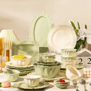 Nordic grace design embossed rim fancy kitchen porcelain dinner sets custom wholesale ceramic dinnerware sets